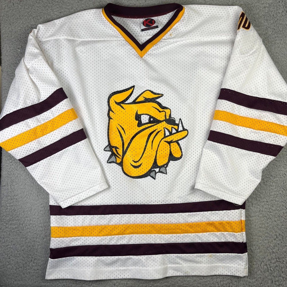 UMD Bulldogs Hockey Jersey Minnesota Duluth Mens Large White Vintage Mesh